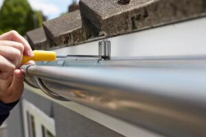 A close up of the gutter on a house