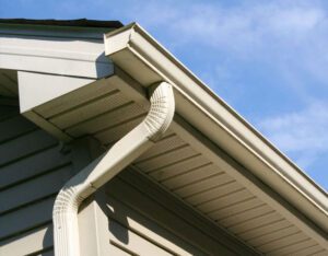 A close up of the gutter on a house