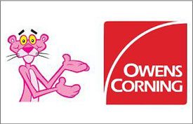 A pink panther and owens corning logo.